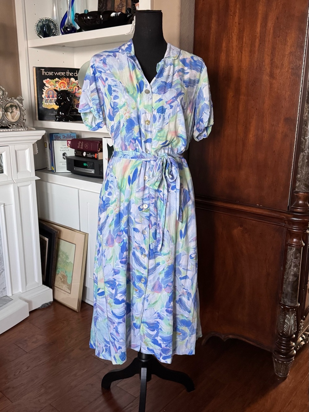 Side Stitch Abstract Floral Print Dress